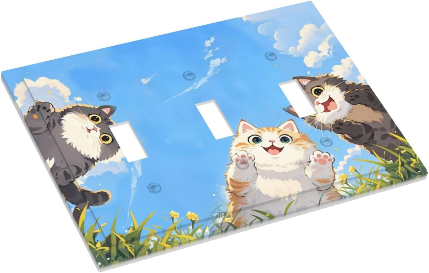 Decorative Switch Plates Orange Gray Cute Cat Sky Cloud Cat S Paw 3 Gang Wall Plate Triple Toggle Light Switch Cover Faceplate Electrical Wall Panels For Kids Room Nursery Decor