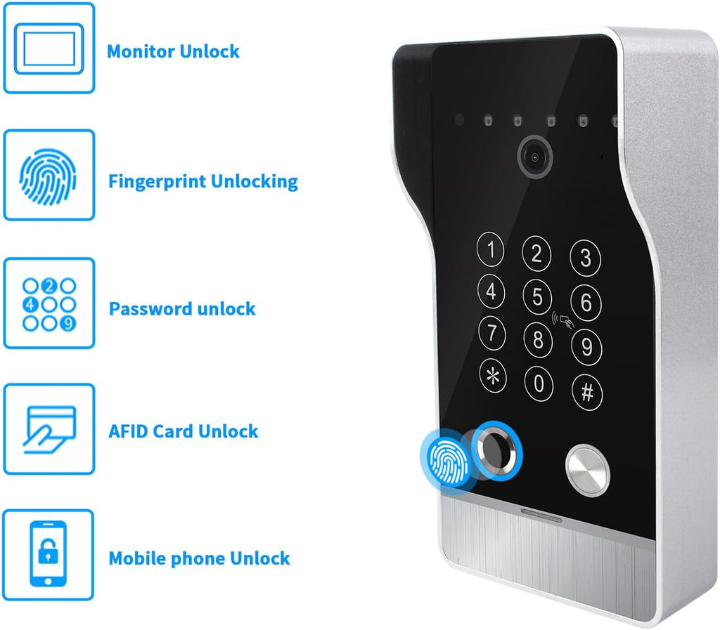 Wired Video Door Phone Apartment Intercom System,10 Inch Touch Monitor with 1080P doorbell,Support Fingerprints, RFID Cards,Passwords,Unlock Motion Detection for Home (1 Doorbell + 3 Monitor)