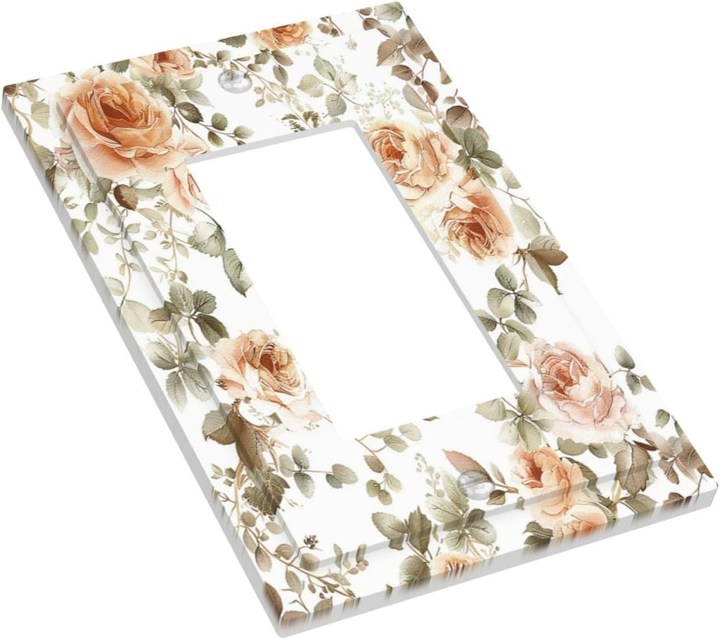 Decorative Outlet Covers Vintage Warm Color Orange Flowers And Leaves 1 Gang Single Rocker Light Switch Cover Plate Wall Plates GFCI Faceplate for Bedroom living Room Decor