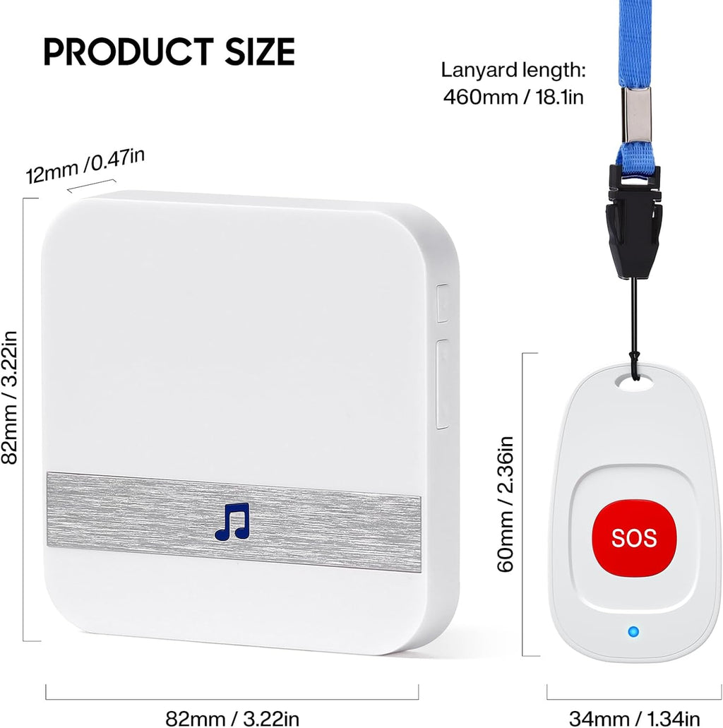 Caregiver Pagers Wireless Call Button for Elderly Patient Personal in Home Life Alert System for Seniors Range 260ft/80Menter,60 Ringtones (3 Call Buttons + 2 Receivers)