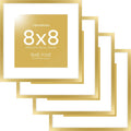 Homeforia 8x8 Picture Frame Gold, High End Metal 8 x 8 Square Photo Frames with Mat 6 by 6, 8x8 Poster Frame Matted to 6x6 inches Print, 8by8 Wall or Tabletop Frame, Tempered Glass, Wall Kit, Set of 4