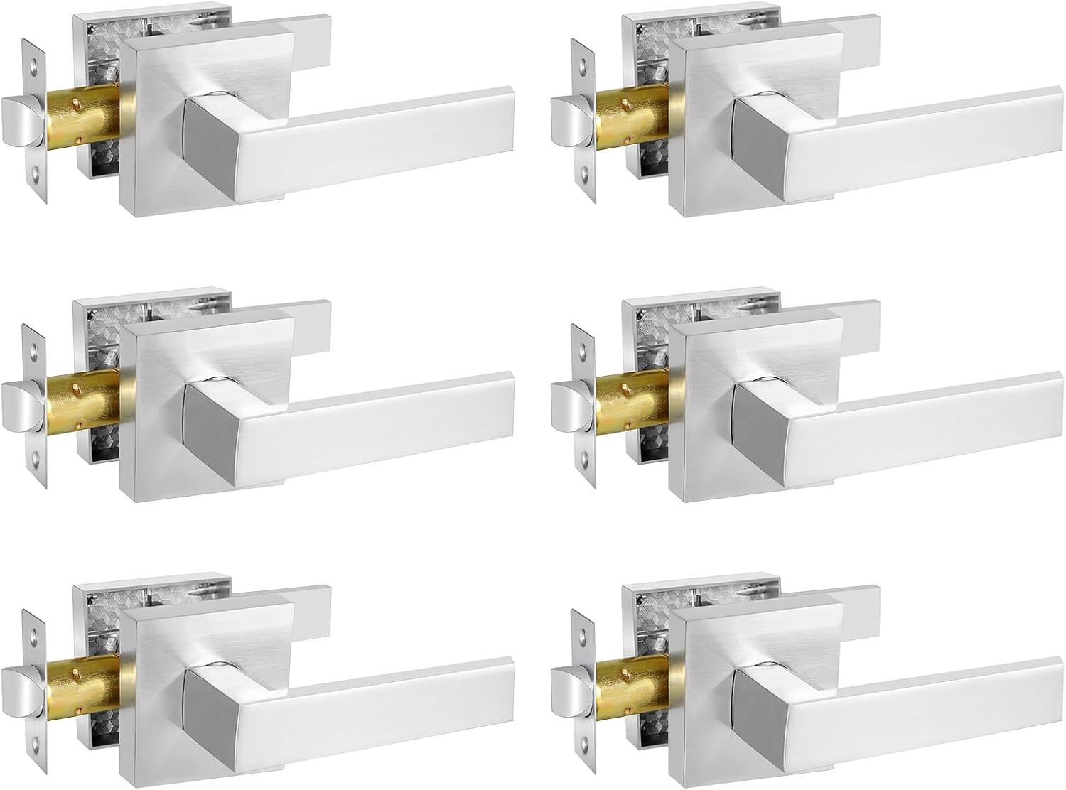 Square Passage Door Lever, Heavy Duty Interior Door Handles for Hallway& Closet Non-Locking Door Knob in Satin Nickel Keyless Door Lockset for Right & Left Side Door, 6 Pack