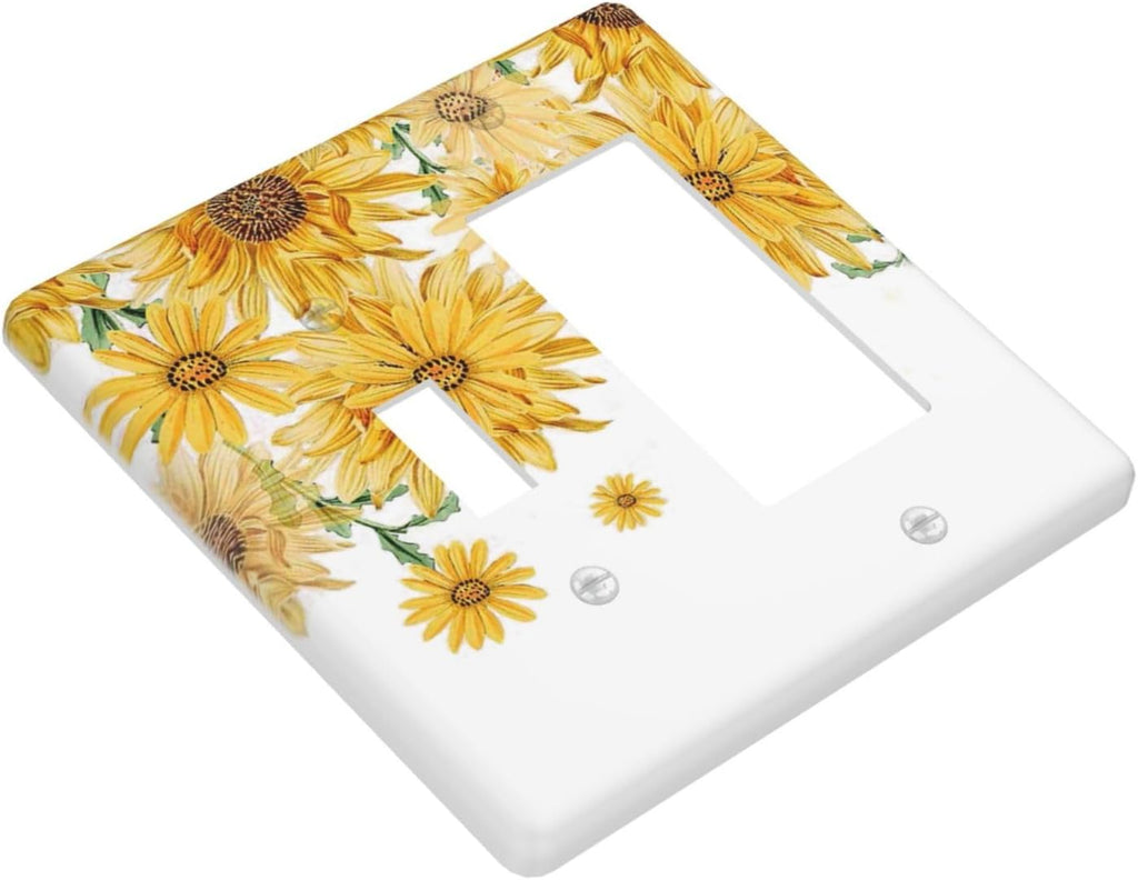 Sunflower Yellow Flowers Floral Outlet Covers 1 Toggle 1 Rocker Combination Decorative Wall Plate Electrical Switch Plates Light Switch Cover Plate for Bed Room Living Room Decor