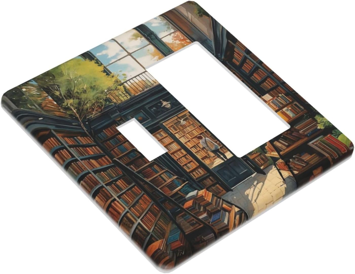 Library With A Lot Of Books Light Switch Covers 2 Gang Single Toggle Rocker Combination Wall Plate Cover Electrical Faceplate Decorative Switchplate for Farmhouse Decor