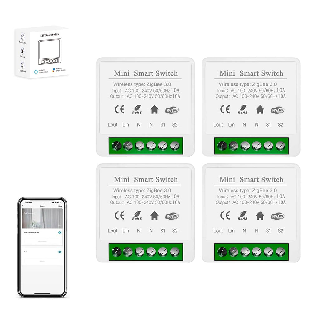 ZigBee3.0 Smart Switch Mini Relay Switch, ZigBee Smart Light Switch Need Zigbee Hub Work with Tuya Smart Life APP Smart Button Scene Remote for Tuya Smart Home Devices (4)