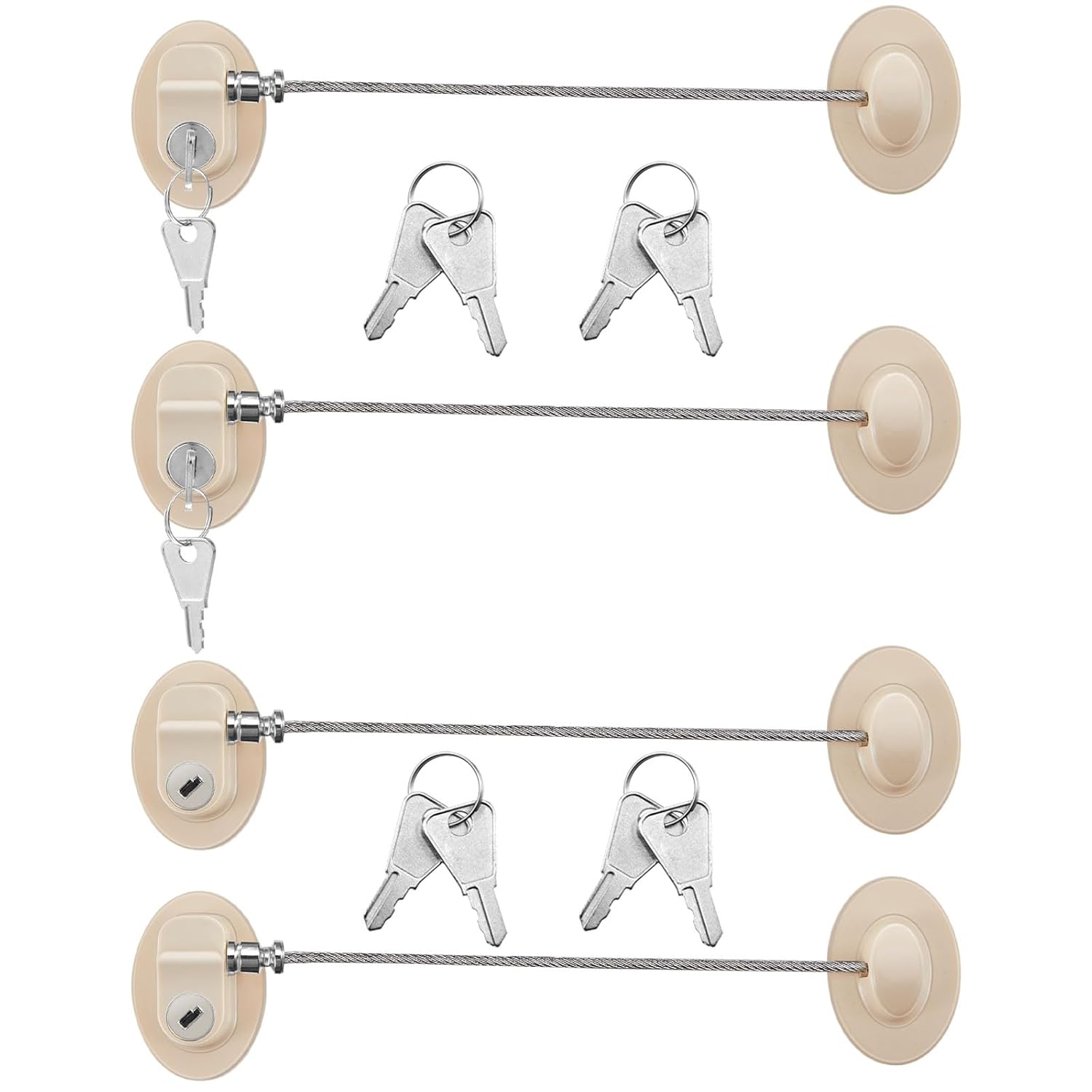 Hotop 4 Pack Cabinet Locks with Keys Mini Fridge Refrigerator Locks for Kids Toddlers Self Adhesive Child and Baby Proofing Safety for Deep Freezer Drawers Doors Latch(Light Brown)