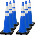 6 Pack 36" Large-Sized PVC Traffic Cones with Heavy-Duty Black Base, Garage Parking Lot Cones Structurally Stable Weatherproof Road Construction Safety Cones (6, Blue, 36" Extra Large)