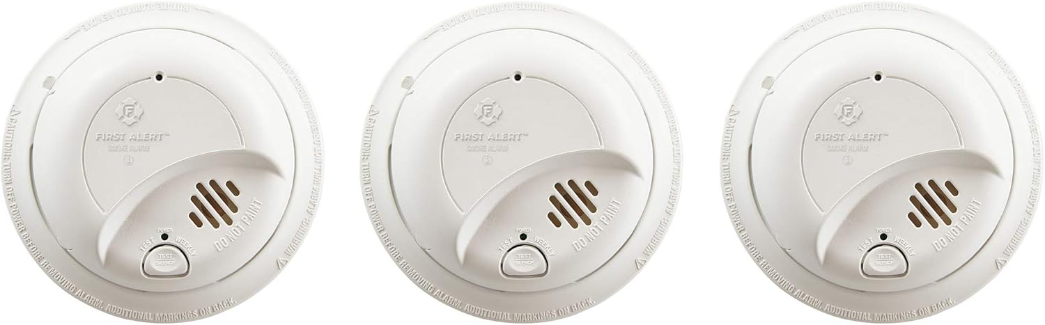 First Alert 9120B Smoke Detector, Hardwired Alarm with Battery Backup, 3-Pack