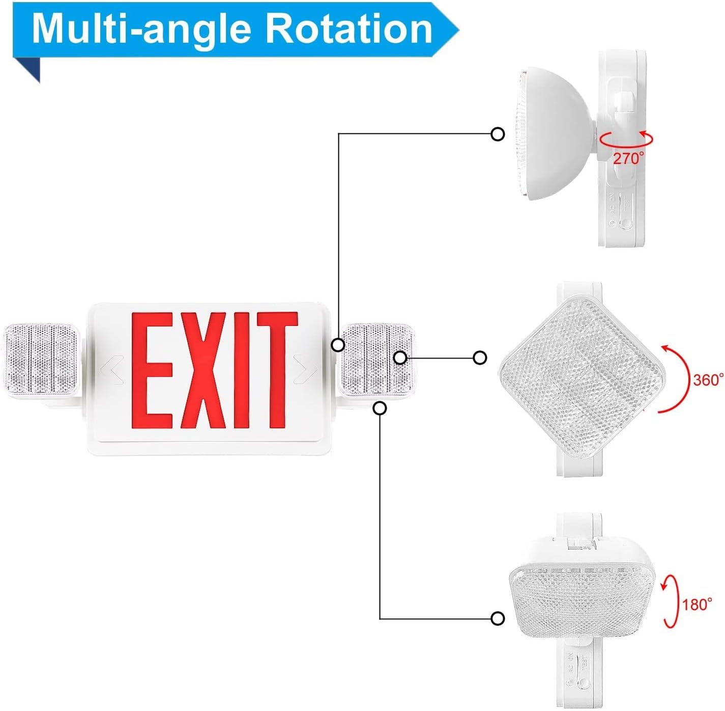 4 Packs Led Red Exit Sign with Emergency Lights Combo & Battery Backup Operated Powered Fire Exit Sign Light-UL Listed 120-277VAC Fire Exit Signs Lighting for Room,Street,Window.Stairs.