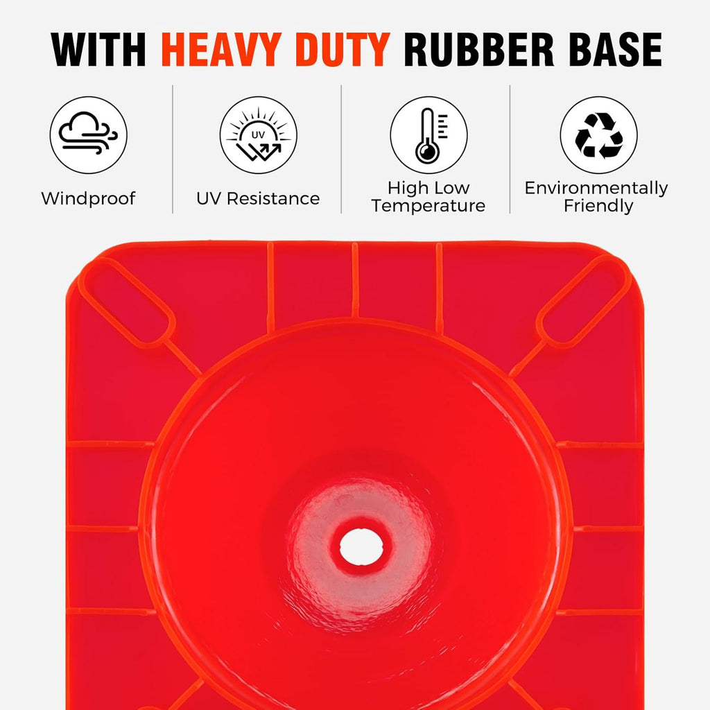 Traffic Safety Cones 18 Inch 8 Pack - Orange Road Parking Cones with Reflective Collars, Heavy Duty PVC Construction Cone Structurally Stable for Road Parking, Traffic Control, Driveway