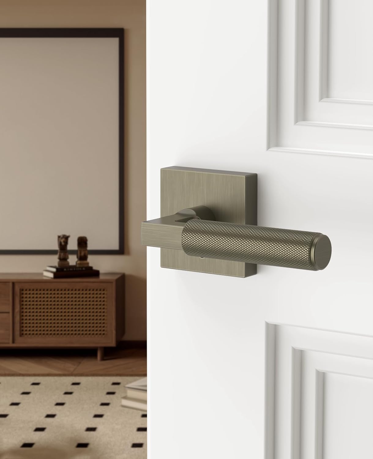 Asidrama 4 Pack Brushed Antique Brass Privacy Door Handles, Door Lever with Door Knobs Indoor for Bedroom or Bathroom, Heavy Duty Door Handles Interior with Locks for Left Right Sided Doors