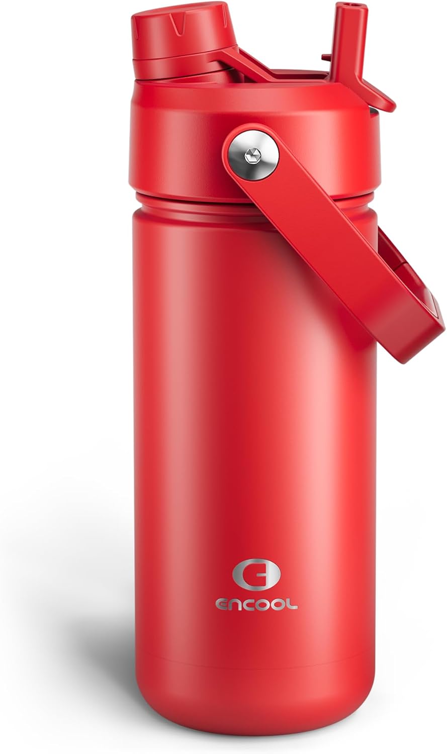 ENCOOL Insulated Water Bottle with Straw Stainless Steel Water Bottle, Leak-Proof, BPA-Free, Double Wall Vacuum Keeps Cold for 24 Hours for Sports, Travel, School (18 oz, Medium Carmine)