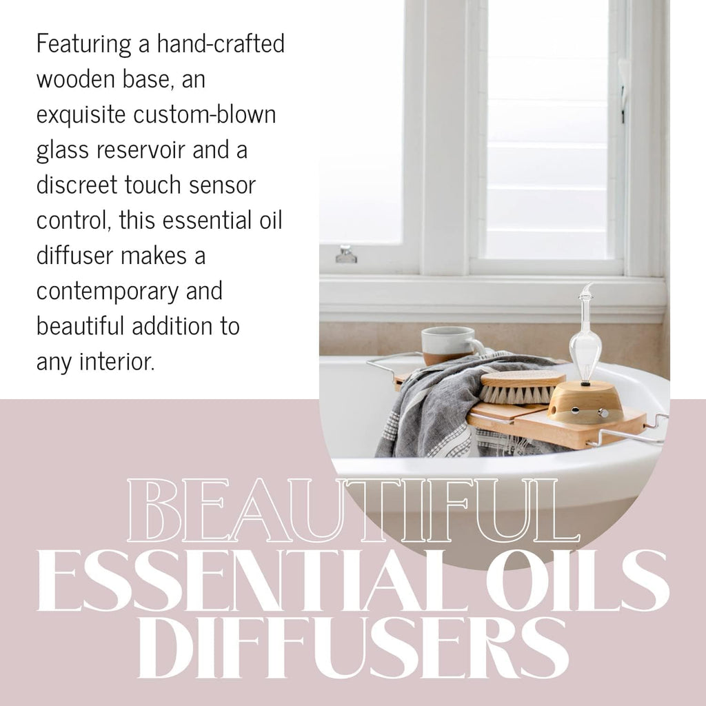 Elegance Aromatherapy Diffuser for Essential Oil, Waterless Glass Nebulizer w/Auto-Off Switch, BPA Free - Lightwood