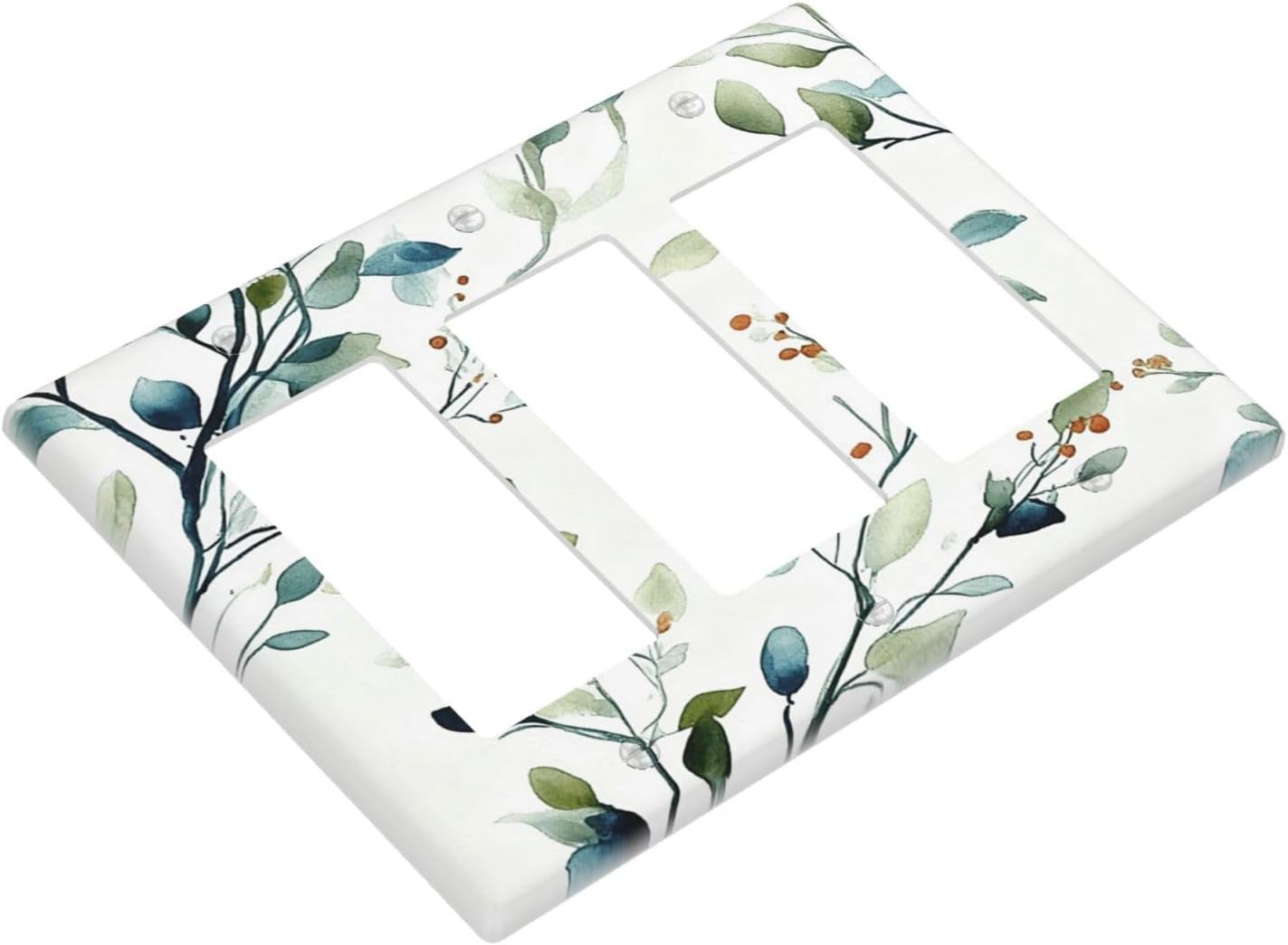 Decorative Outlet Covers Rustic Eucalyptus Leaf Geen Sage Leaves 3 Gang Light Switch Cover Plate Triple Rocker Wall Plates for Electrical Outlets Switch Plate Covers for Bedroom Home Decor