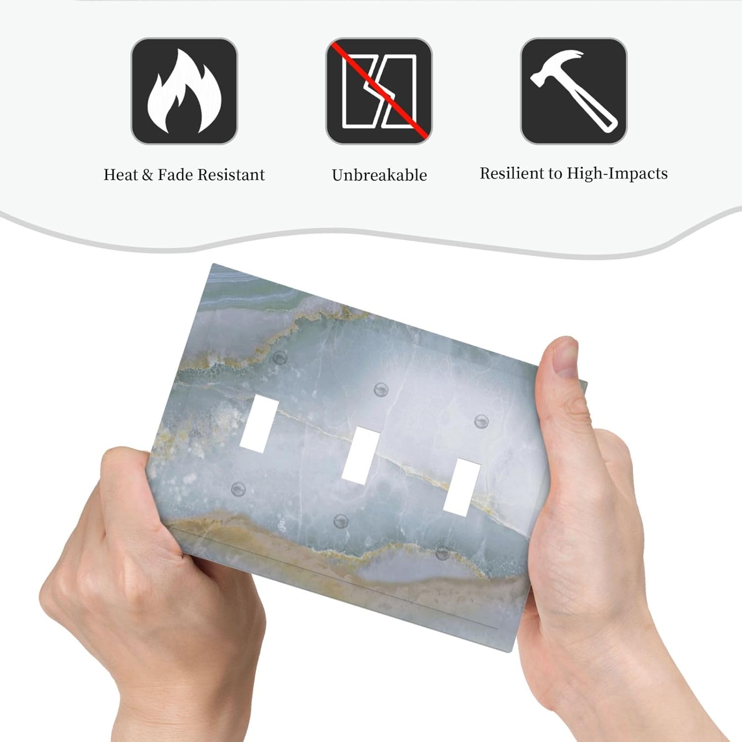 Decorative Switch Plates Colored Art Marble Golden Line 3 Gang Wall Plate Triple Toggle Light Switch Cover Faceplate Electrical Wall Panels For Bathroom Kitchen Decor