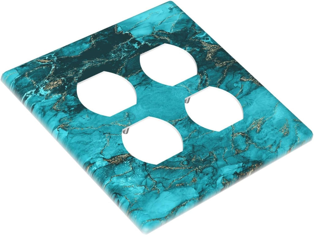 Decorative Outlet Covers Modern Abstract Turquoise Blue Marble Texture 2 Gang Wall Plate Double Duplex Receptacle Light Switch Covers Switch Plate Cover for Bathroom Home Decor