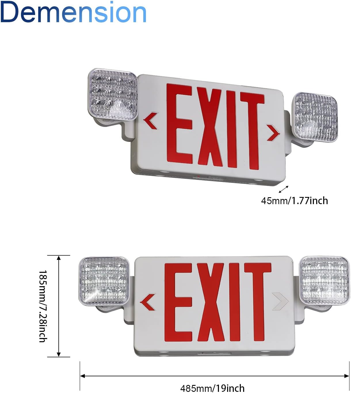 TANLUX Red Corded Exit Sign with Emergency Lights, 1.0 Meter Plug in Exit Sign with Battery Backup Lights for Business, Commerical Emergency Lighting Combo, UL Listed, AC 120/277V, Double Face