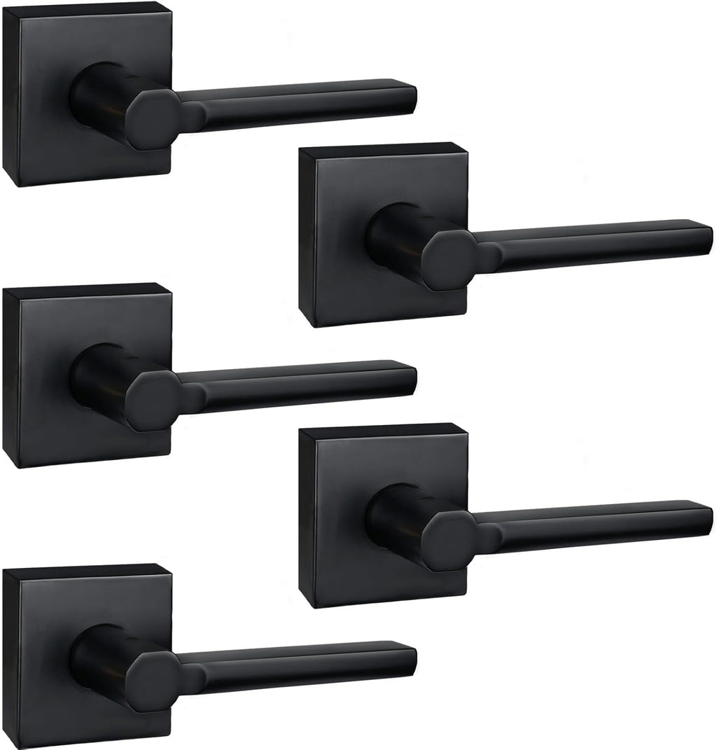 5 Pack Dummy Door Levers in Matte Black, Heavy Duty Interior Handle Lock for Closet Pantry, Non-Turning, Single Sided, Reversible for Left/Right Hand