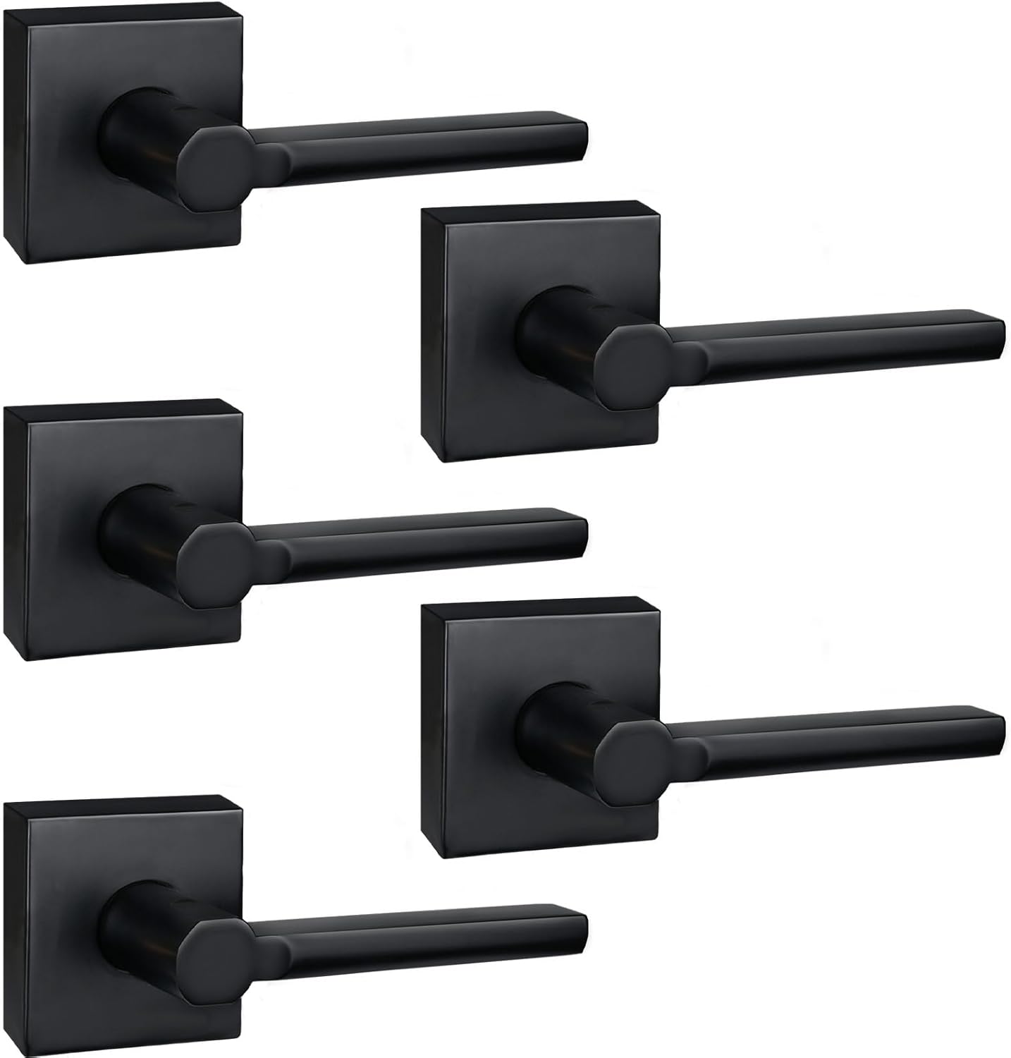 5 Pack Dummy Door Levers in Matte Black, Heavy Duty Interior Handle Lock for Closet Pantry, Non-Turning, Single Sided, Reversible for Left/Right Hand