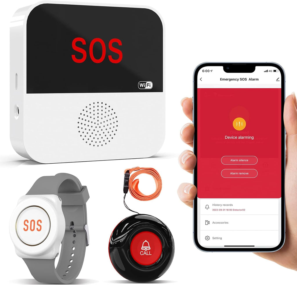 SanJie Wi-Fi Wireless Caregiver Pager Call Button for Elderly at Home - Alert Systems with App Remote Alerts & Device Sharing Suitable for Seniors & Patients and People with Disabilities