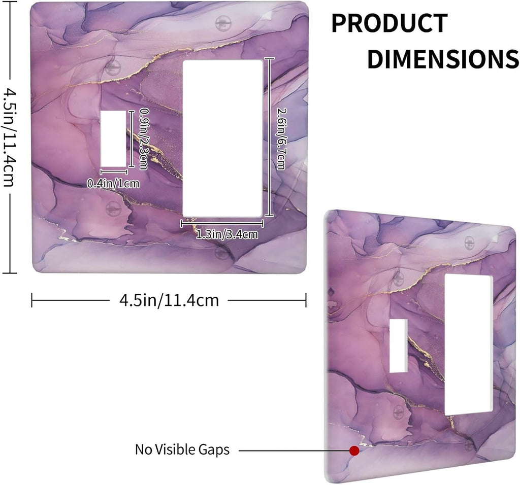 Outlet Covers Purple Marbling Golden Line 1 Toggle 1 Rocker Combination Decorative Wall Plate Electrical Switch Plates Light Switch Cover Plate for living Room Bathroom Decor