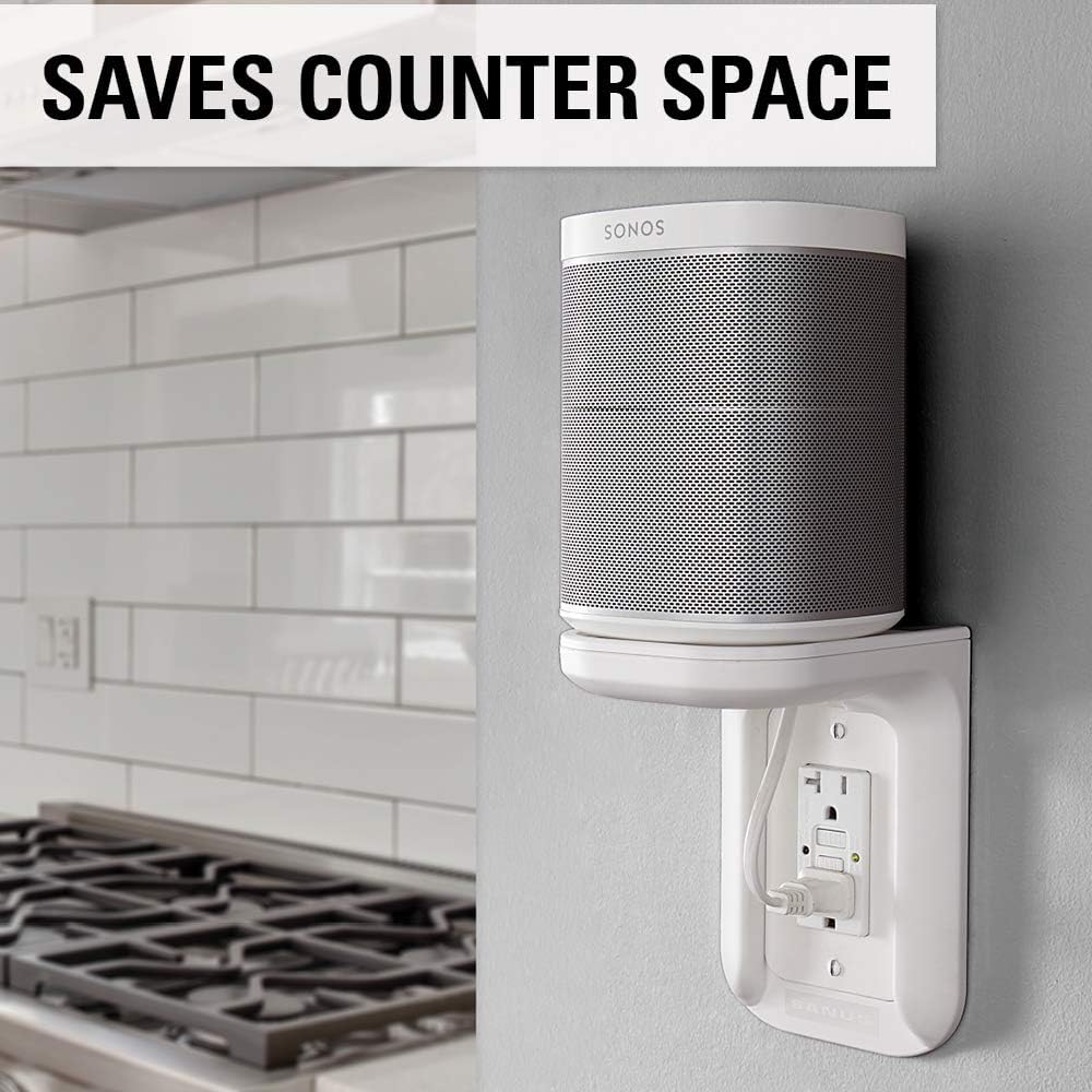 Sanus Outlet Shelf Speaker Mount - Heavy Duty Shelf Holds Devices up to 10 lbs - DIY Install Works with Both Standard & Decora Outlets - Perfect for Sonos & Other Smart Speakers