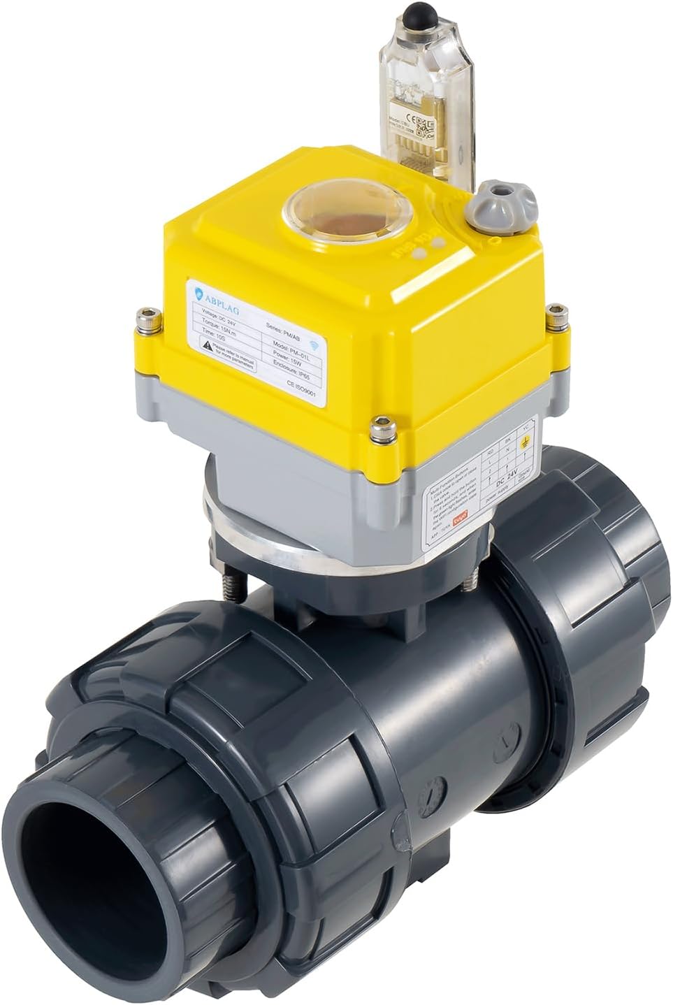Smart electric valve, TUYA-WIFI-APP control, 1.5-inch PVC electric ball valve full bore, 2-wire automatic reset, normally closed, DC24V actuator/AC110V-230V power adapter, suitable for water systems