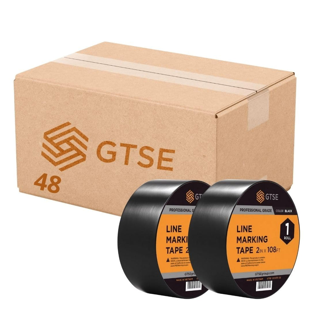 GTSE 2 inch x 108 ft Black PVC Vinyl Floor Tape, 48 Rolls, Safety Marking Tape, 6 mil Thick, Suitable for Dance Floors, Gyms, Warehouses, Sports Facilities