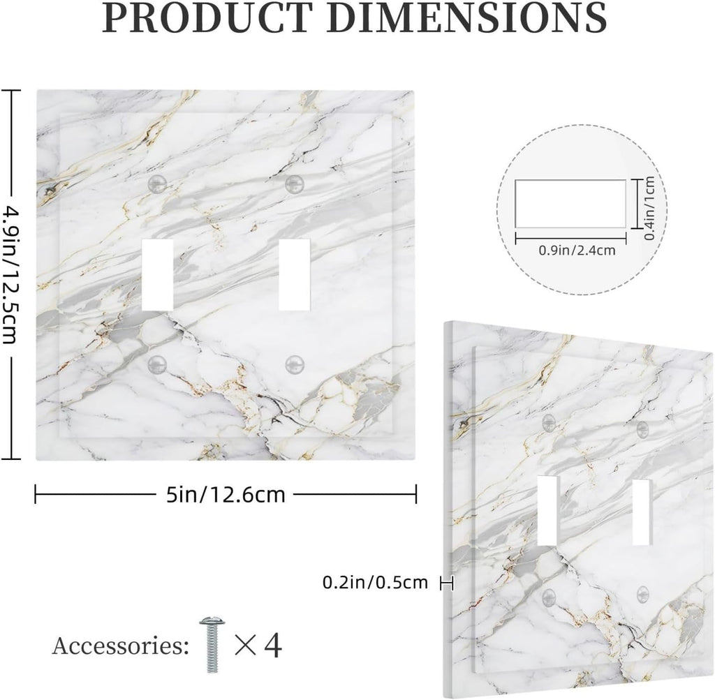 Decorative Switch Plate Covers Gray Gold Marble Abstract Modern Luxury 2 Gang Double Toggle Light Switch Cover Plate Electrical Wall Plate Outlet Cover for Bedroom Home Decor