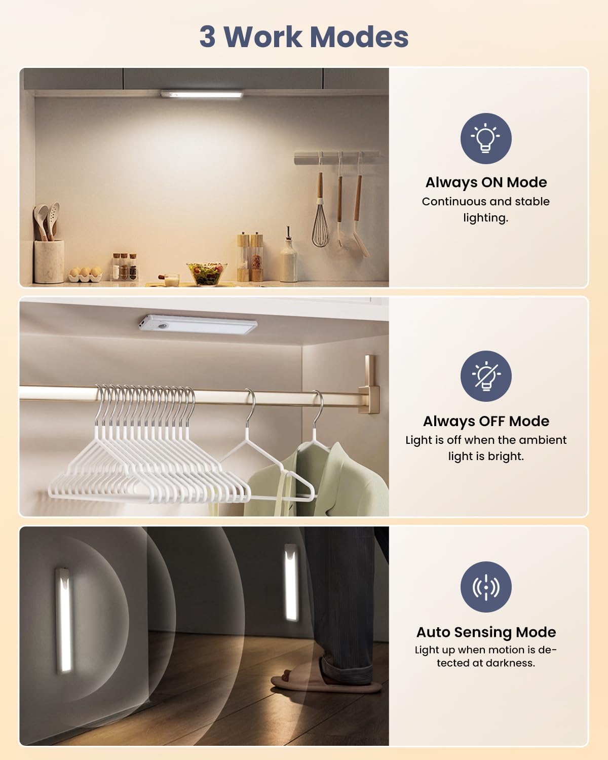 Pak 8 Inch Under Counter Cabinet Lighting, 41 LED Battery Operated Motion Sensor Light, Dimmable Closet Lights, USB Rechargeable, Wireless Magnetic Under Counter Light for Kitchen, Bathroom, 2 Packs