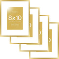 Homeforia 8x10 Picture Frame Gold, High End Metal 8 x 10 Photo Frames with Mat 5 by 7 Art, 10x8 Poster Frame Matted to 5x7 inch Print, 8by10 Wall or Tabletop Frames, Tempered Glass, Wall Kit, Set of 4