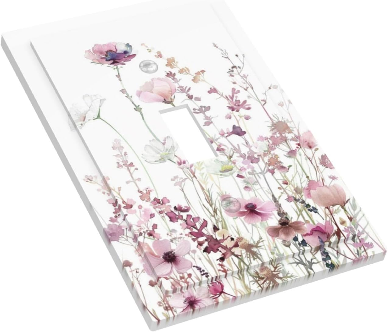 Floral Pink Watercolor Wildflowers Plant Flower Decorative Light Switch Cover 1 Gang Single Toggle Device Electrical Faceplate Switchplates Decorator Outlet Wall Plate for Bedroom Living Room Decor