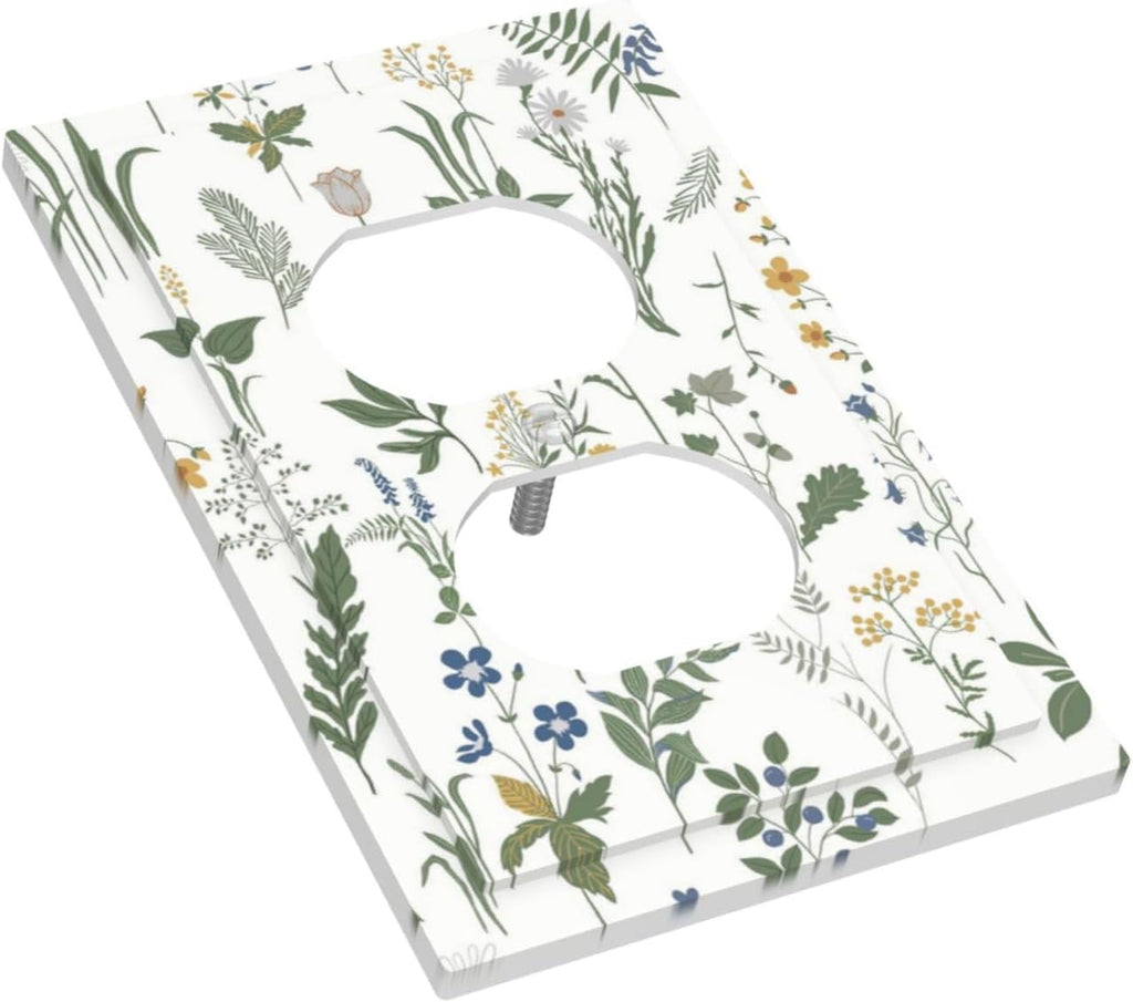 Outlet Covers Floral Green Leaf Plant Flowes 1 Gang Duplex Light Switch Cover Decorative Switch Plates Electrical Receptacle Faceplate Wall Plate For Bed Room Farmhouse Decor