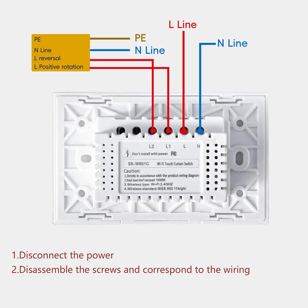 Smart Curtain Switch 118X72X34MM Neutral Wire Required, 2.4GHz WiFi,Tempered Glass Panel, Multi-Control Way Work with Alexa and Smart Life, White WiFi Curtain
