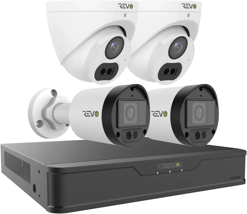 Revo Hybrid 8CH 4K Security System, 2TB Video Surveillance Grade HDD, 4X 4K Indoor/Outdoor IR Cameras with Built-in Microphone, Remote Viewing via Smartphone, PC and MAC (no Monthly fees)