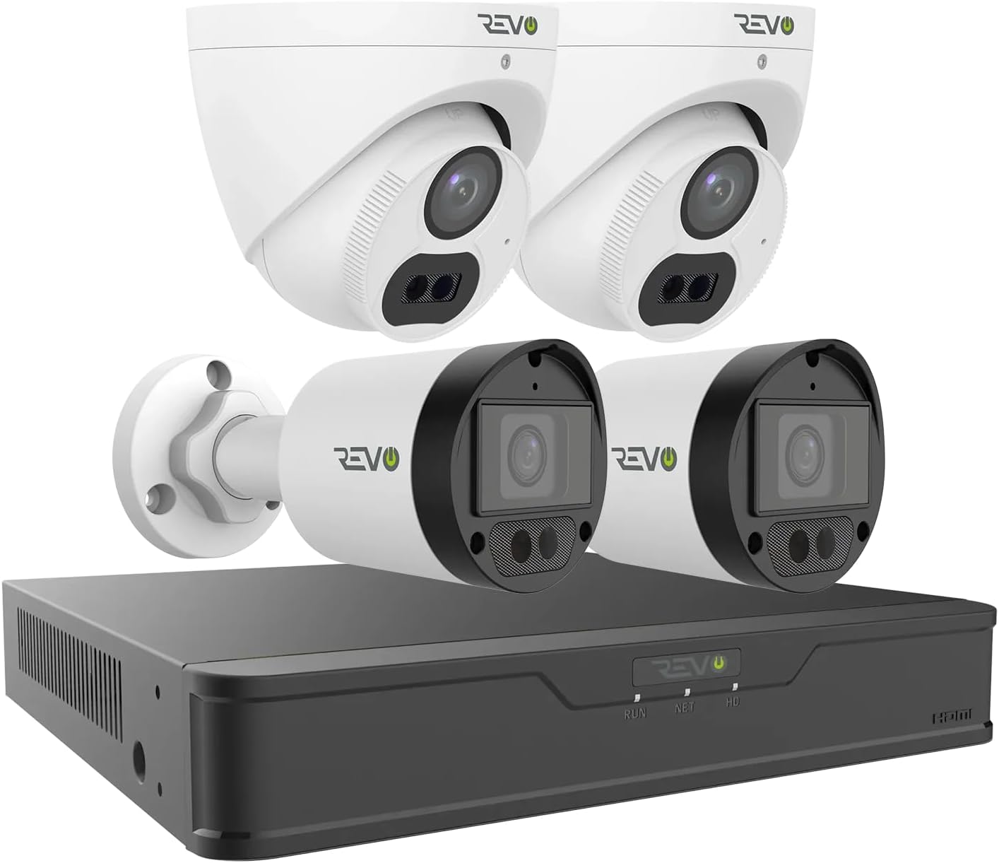 Revo Hybrid 8CH 4K Security System, 2TB Video Surveillance Grade HDD, 4X 4K Indoor/Outdoor IR Cameras with Built-in Microphone, Remote Viewing via Smartphone, PC and MAC (no Monthly fees)