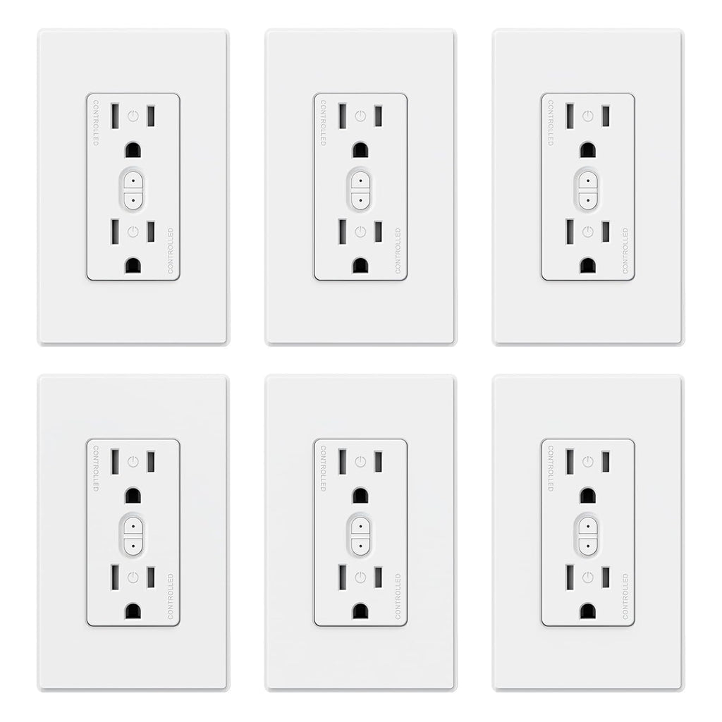 ELEGRP Smart in-Wall Outlet, 2.4GHz Wi-Fi Smart Receptacle Compatible with Alexa and Google Assistant, Tamper Resistant, 2 Individually Controlled Outlets, No Hub Required, UL Listed, White, 6 Pack