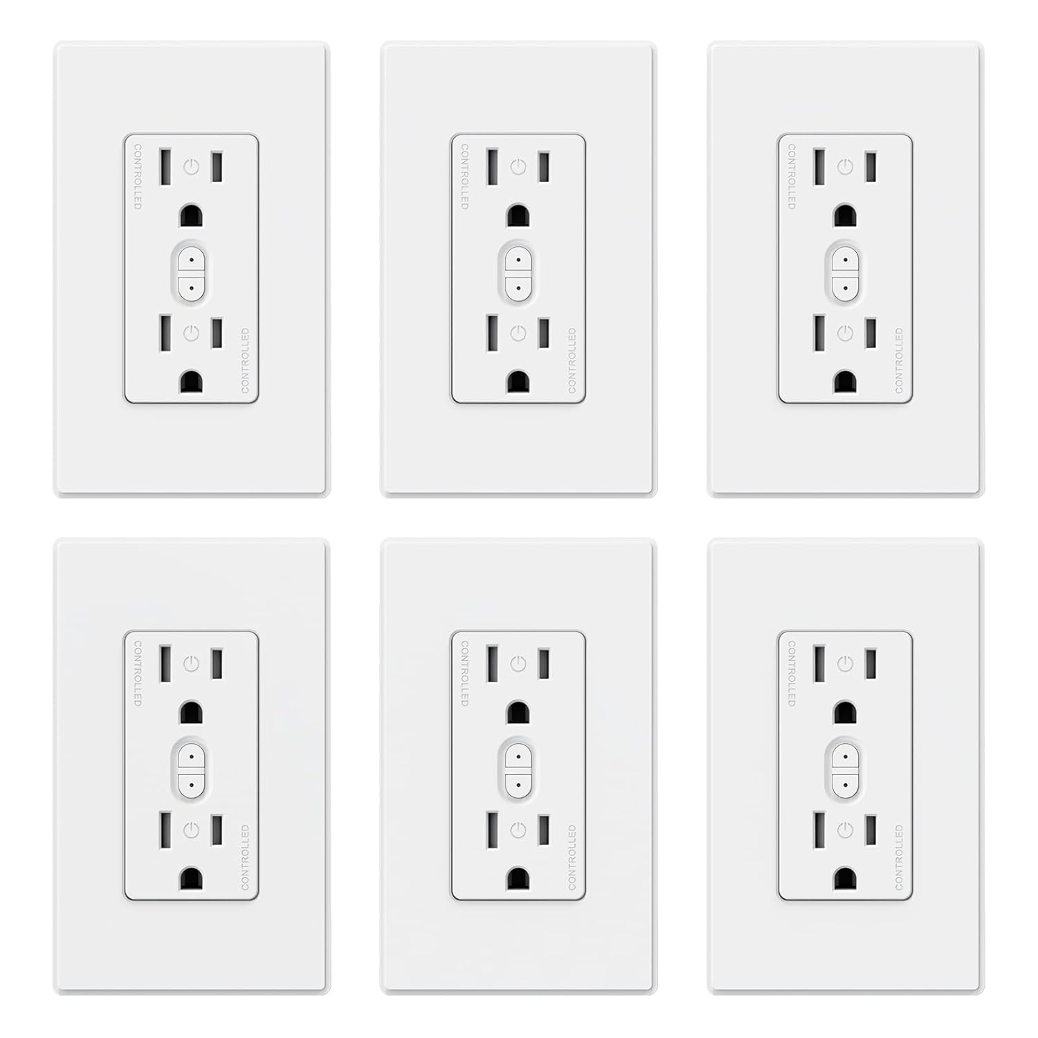 ELEGRP Smart in-Wall Outlet, 2.4GHz Wi-Fi Smart Receptacle Compatible with Alexa and Google Assistant, Tamper Resistant, 2 Individually Controlled Outlets, No Hub Required, UL Listed, White, 6 Pack