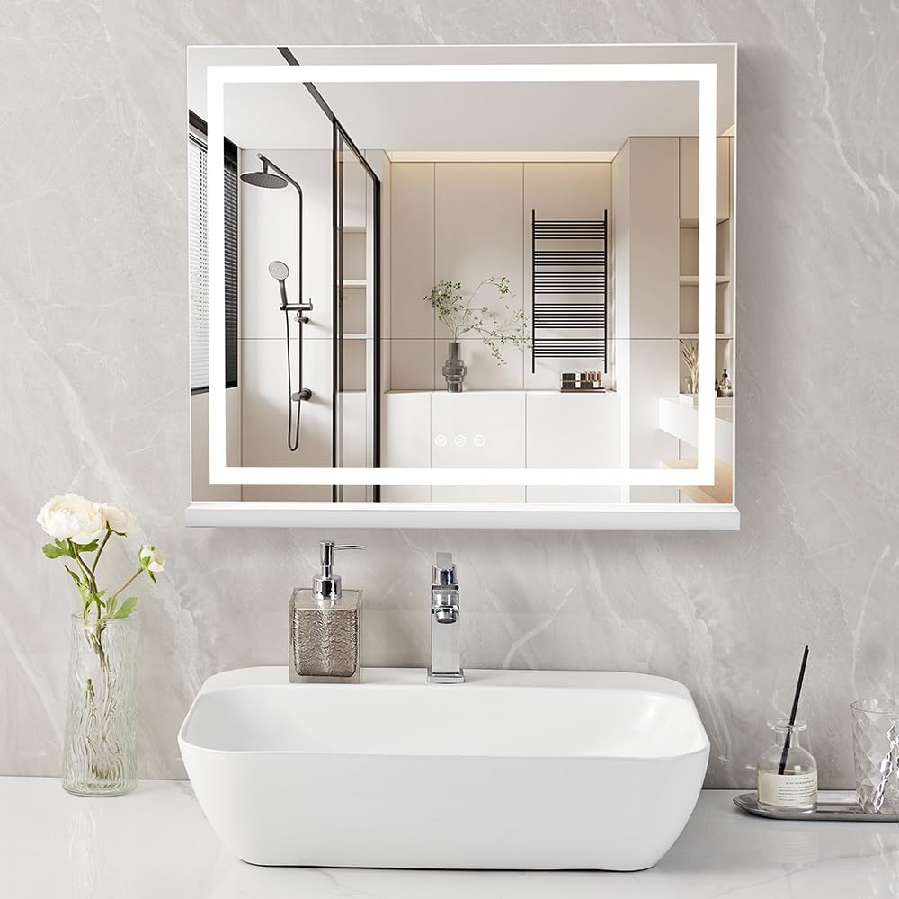 HIEEY Lighted Makeup Mirror, Hollywood Vanity Mirror with Lights, Three Color Lighting Modes, with 5X Magnification Mirror, Smart Touch Control, 360°Rotation (22.8in,White)