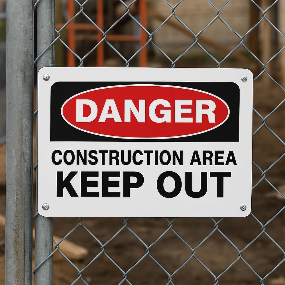 Constructicn Area Keep Out Signs, Danger Do Not Enter Sign Metal Danger Sign 10x14 Inch Rust Free Aluminum UV Printed Easy to Mount Weather Resistant Long Lasting Ink (4-Pack)…