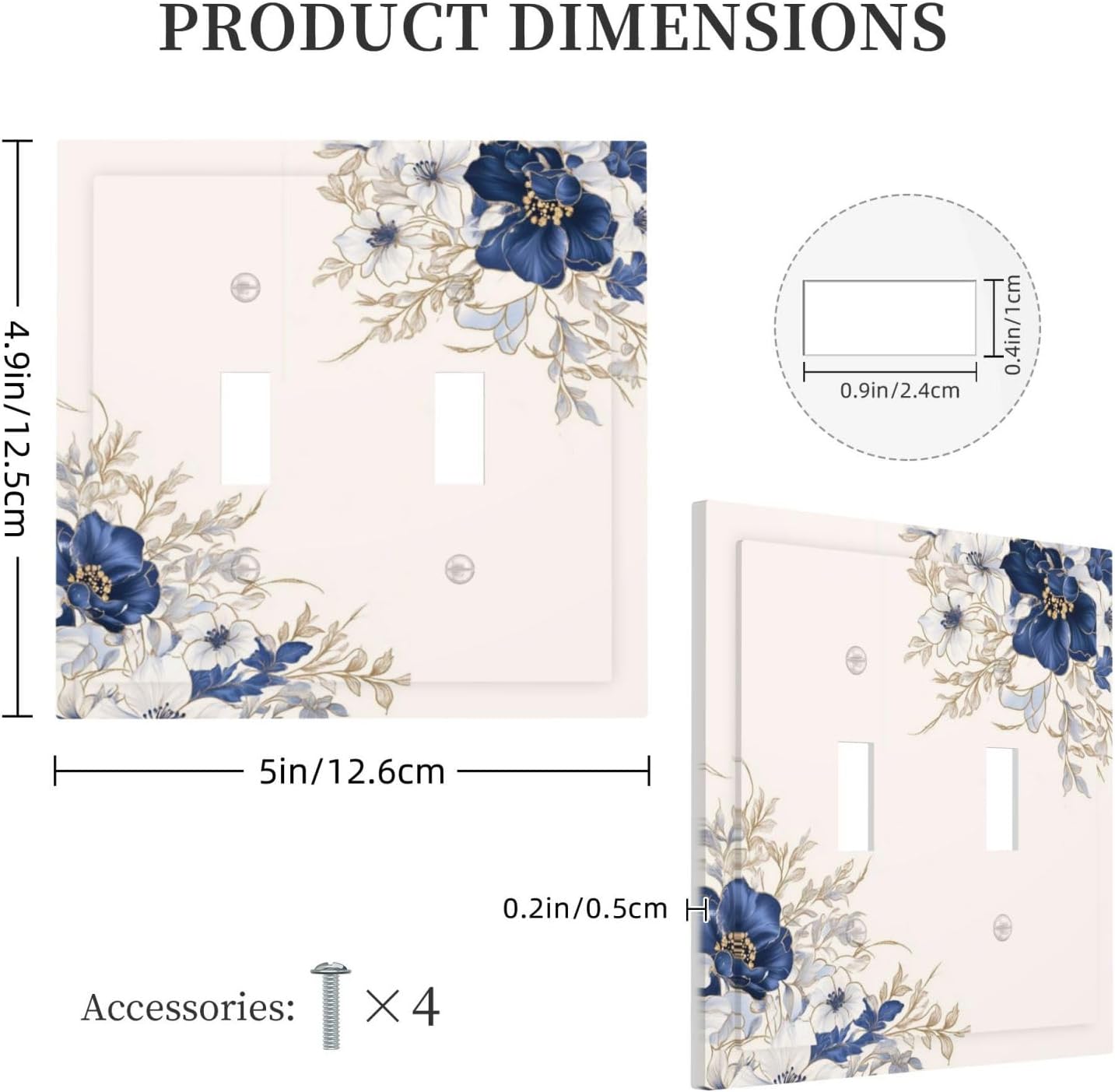 Decorative Light Switch Cover Plate Rustic Blue Beige Flower Peony Floral 2 Gang Outlet Covers Double Toggle Wall Plates for Electrical Outlets Switch Plate Covers Faceplate for Home Decor