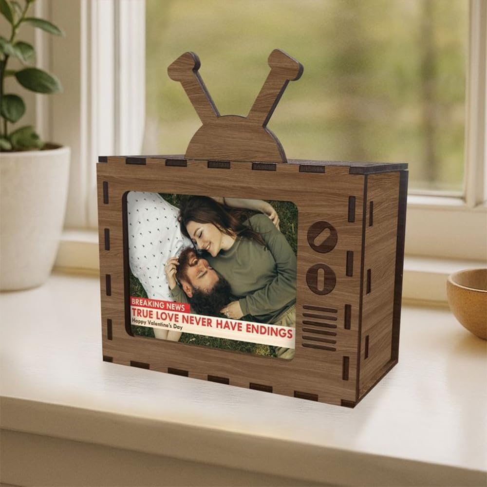 Custom Wooden TV Photo Frame for Couple, Personalized Valentine Love Display for Couples Newlyweds Husband Wife, Custom Valentine Gifts for Couple