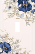 Decorative Light Switch Cover Plate Rustic Blue Beige Flower Peony Floral 1 Gang Single Toggle Wall Plates for Electrical Outlets Outlet Covers Switch Plate Covers Faceplate for Home Decor