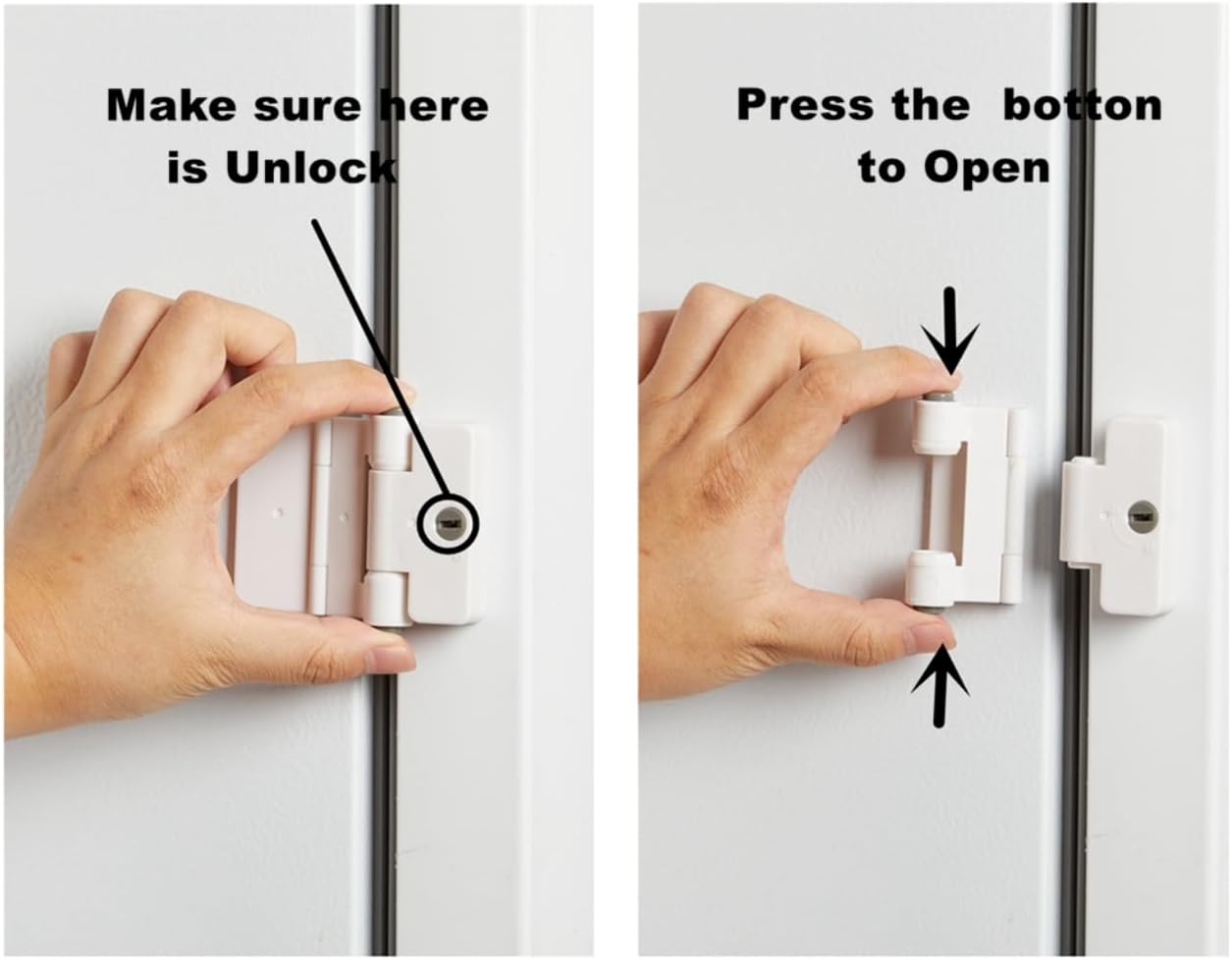Refrigerator Adhesive Locks Double Button Fridge Door Lock with Key, Child Proof Freezer Cooler Door Lock, Child Baby Safety File Drawer Lock and Cabinet Locks (White, 1)