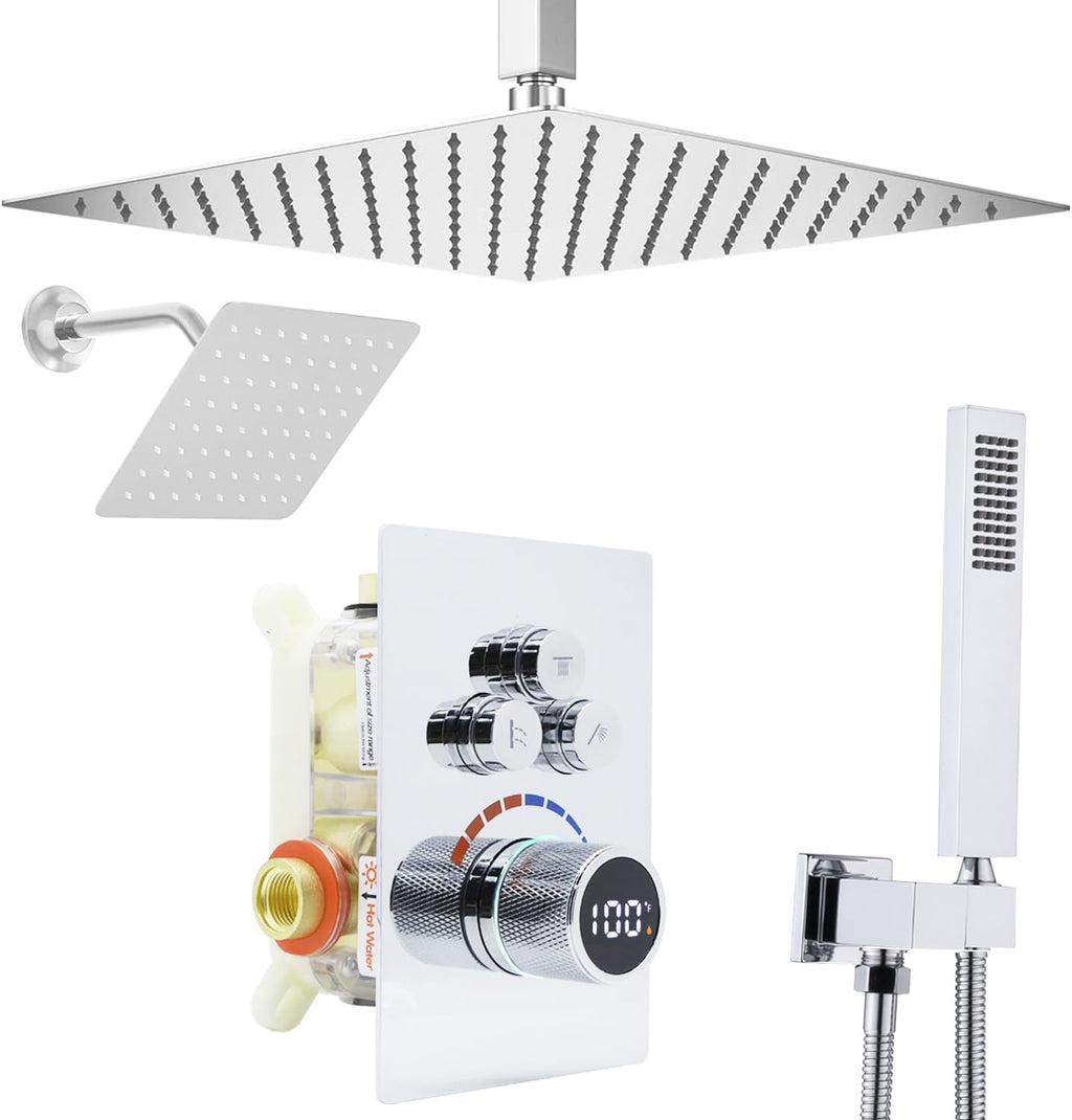 Shower System 12 Inches Rainfall Shower System Shower Head System for Bathroom 3 function shower system set Shower Faucet Rough-in Valve