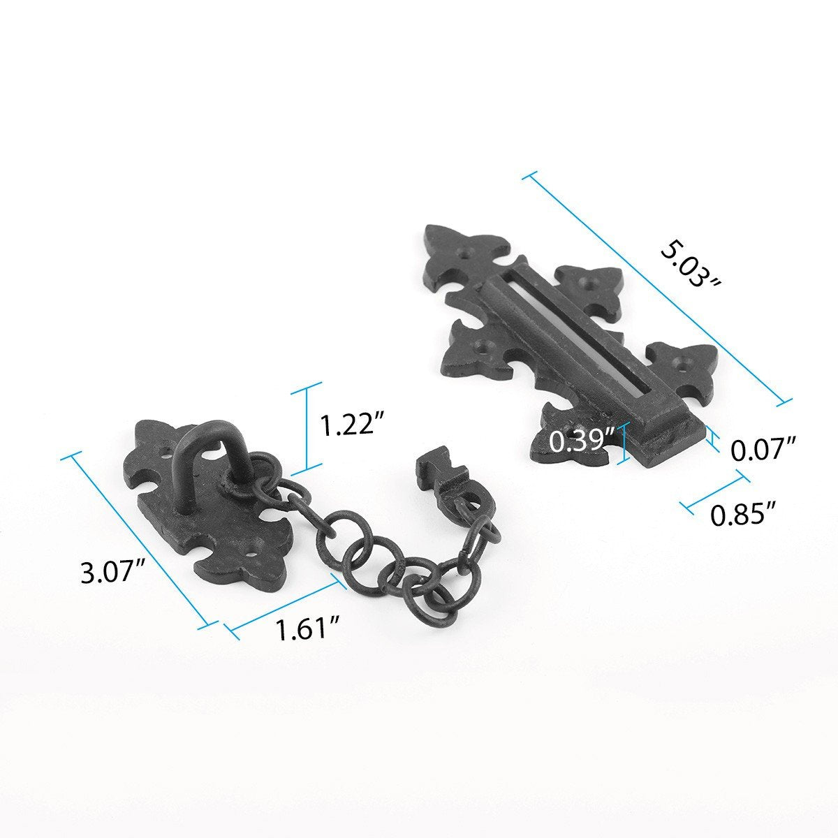 Renovators Supply Manufacturing Door Chain Lock 5 in Black Wrought Iron Chain Door Latch with Mounting Hardware