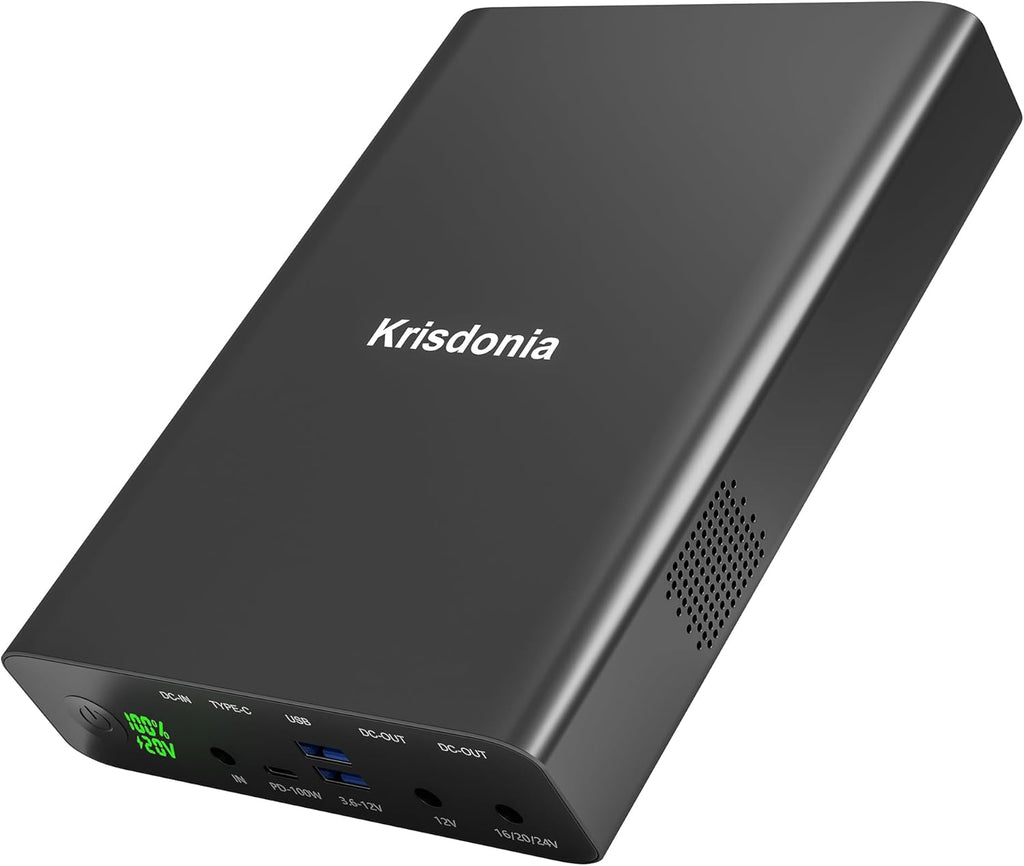Krisdonia 100W USB-C PD Power Bank, 64000mAh Portable Charger Battery Pack [PD 3.0 USB-C 100W + DC 12/16/20/24V + Quick Charge QC 3.0 Dual Ports] for Laptop, Tablet, Smartphone, Projector and More