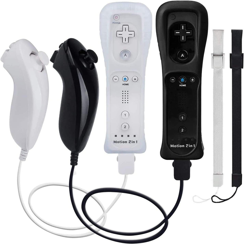 TechKen Motion Plus Wii Controllers 2Packs with Nunchucks, Wii Remote Controllers Compatible for wii and Wii U with Built in Motion Plus