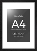 Homeforia A4 Picture Frame Black Wood, High-End Oak 8.3 x 11.7 Black Poster Frames Matted to 5.8 by 8.3 Photo, 8.3x11.7 Size Wooden Frame with Mat for 5.8x8.3 Print, Tempered Glass, Wall Kit, Set of 1