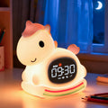 Alarm Clock with Night Light for Kids with Sleep Training and Sound Machine, Rechargeable Silicone Lamp OK to Wake Clock，Cute Animal Tabletop Lamp, Perfect Sleep Companion for Boys Girls,Pink Pony